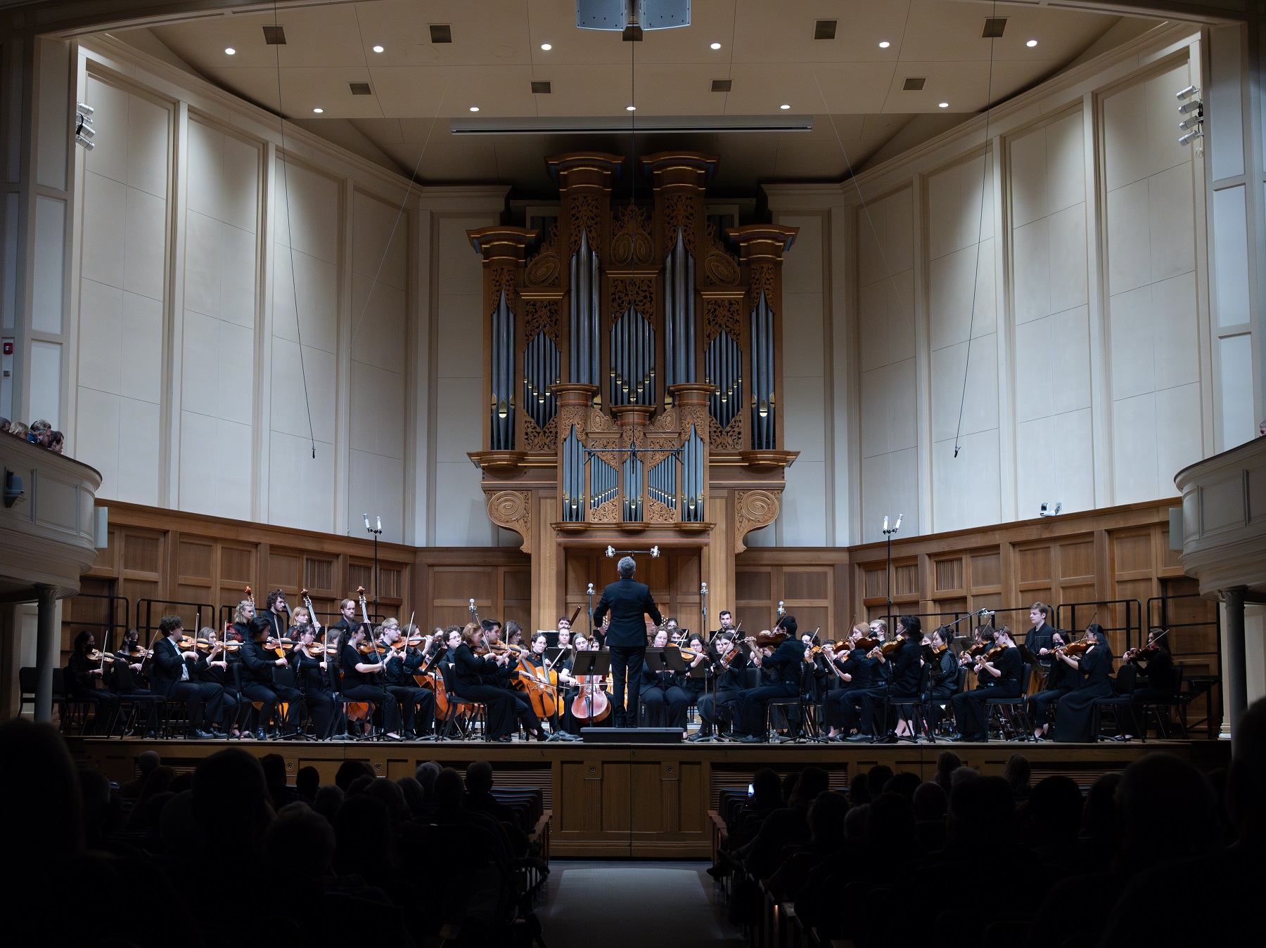 Student musicians fill the stage for the 2024 Major Works concert in Memorial Chapel.