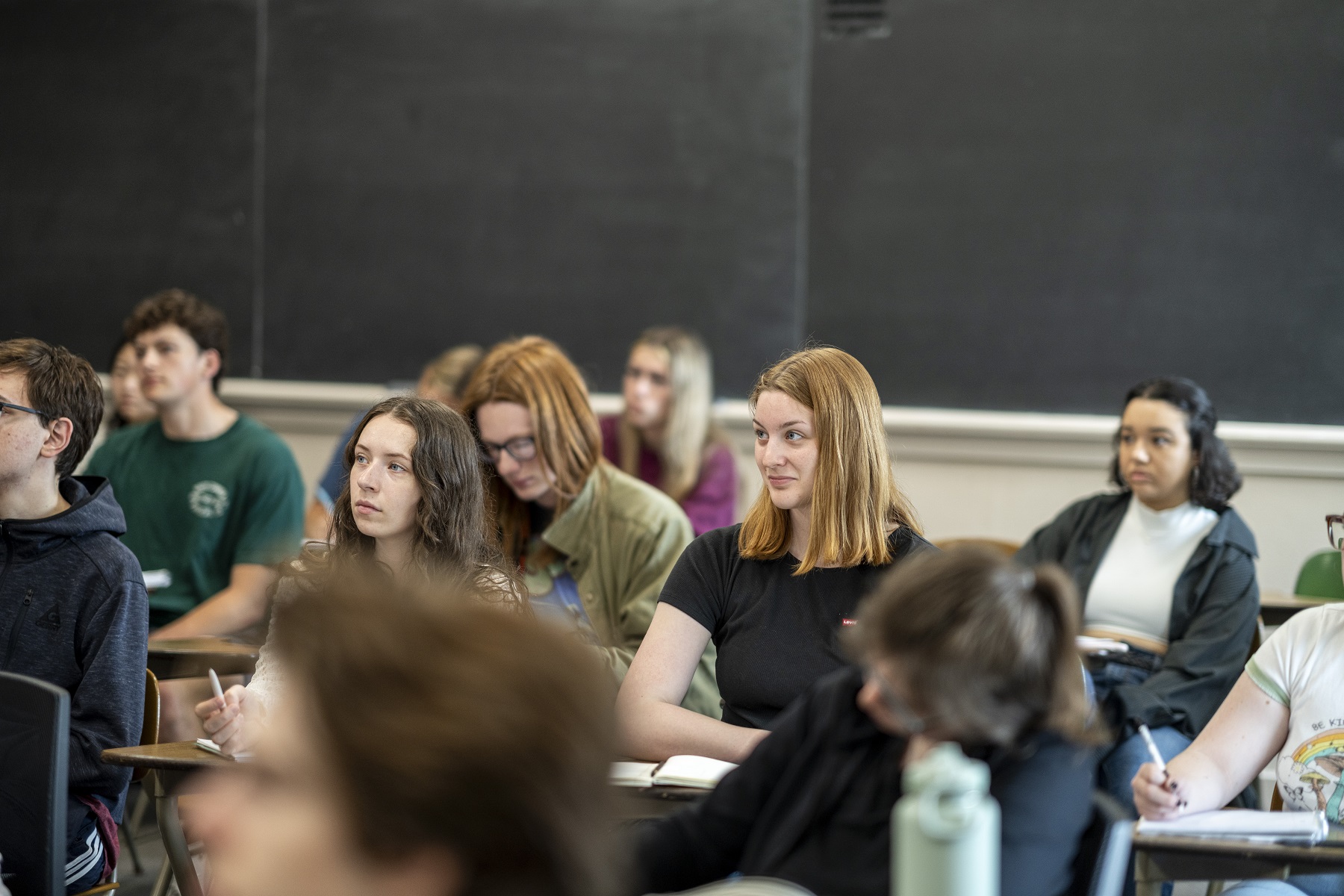 Students listen as Jake Frederick leads a history class during Spring Term.