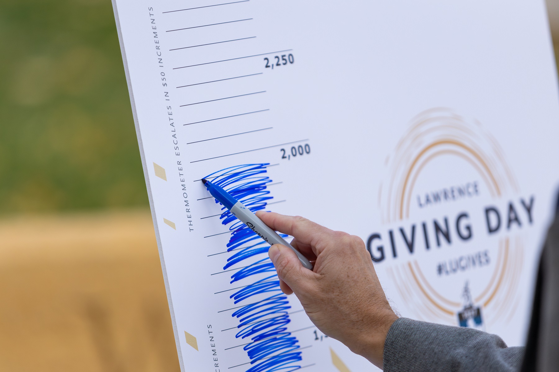 A chart outside of Warch Campus Center measured the number of donors contributing throughout Giving Day.