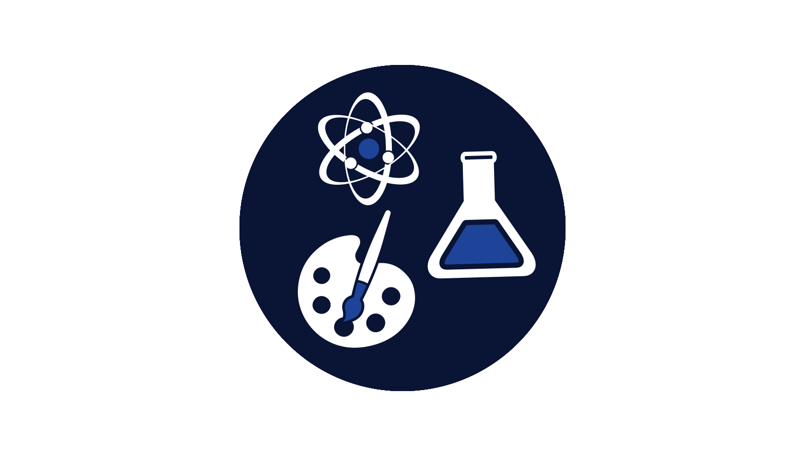 Conservatory Areas of Study Icon - Tailored Programs - atom diagram, beaker, paint pallet and brush