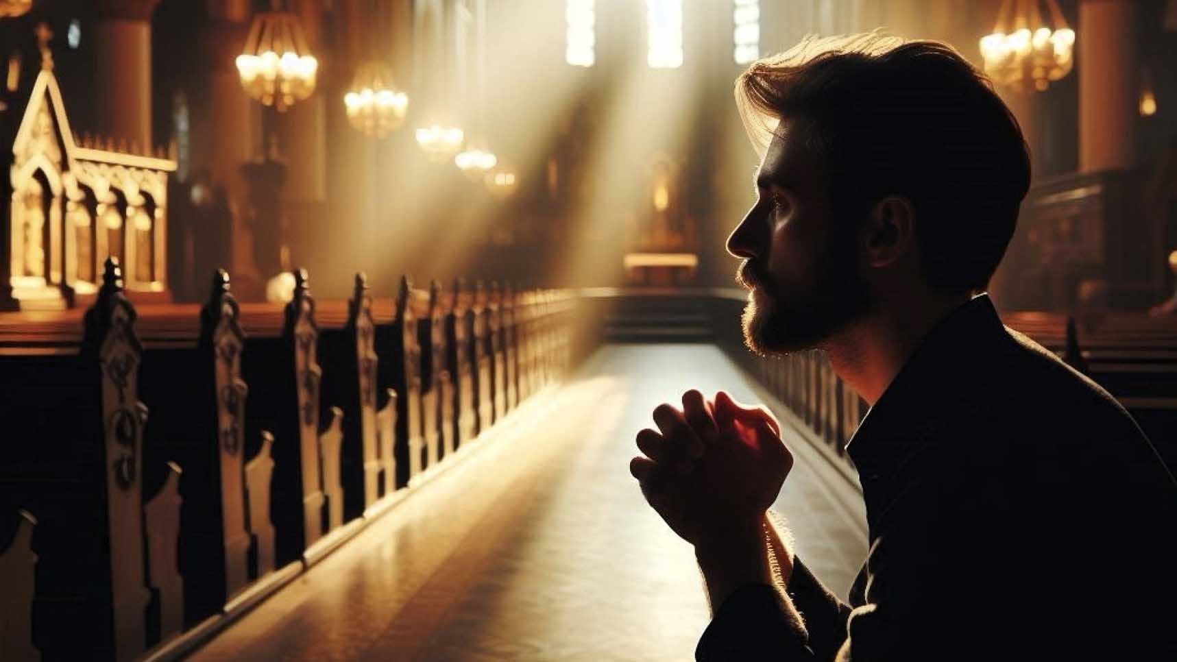 Person praying in a church