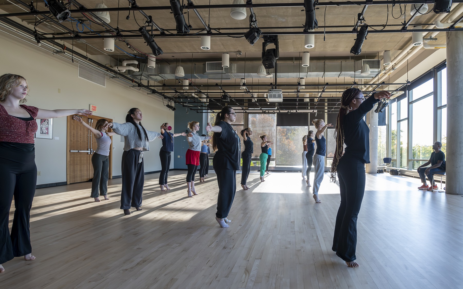 Students dance under the guidance of Robert Battle in Warch Campus Center.