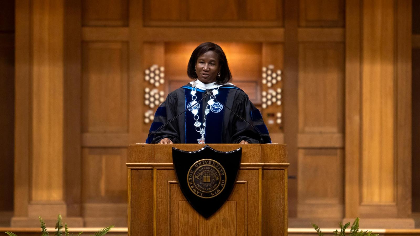 Lawrence University President Laurie Carter gives her first Matriculation Convocation in Memorial Chapel