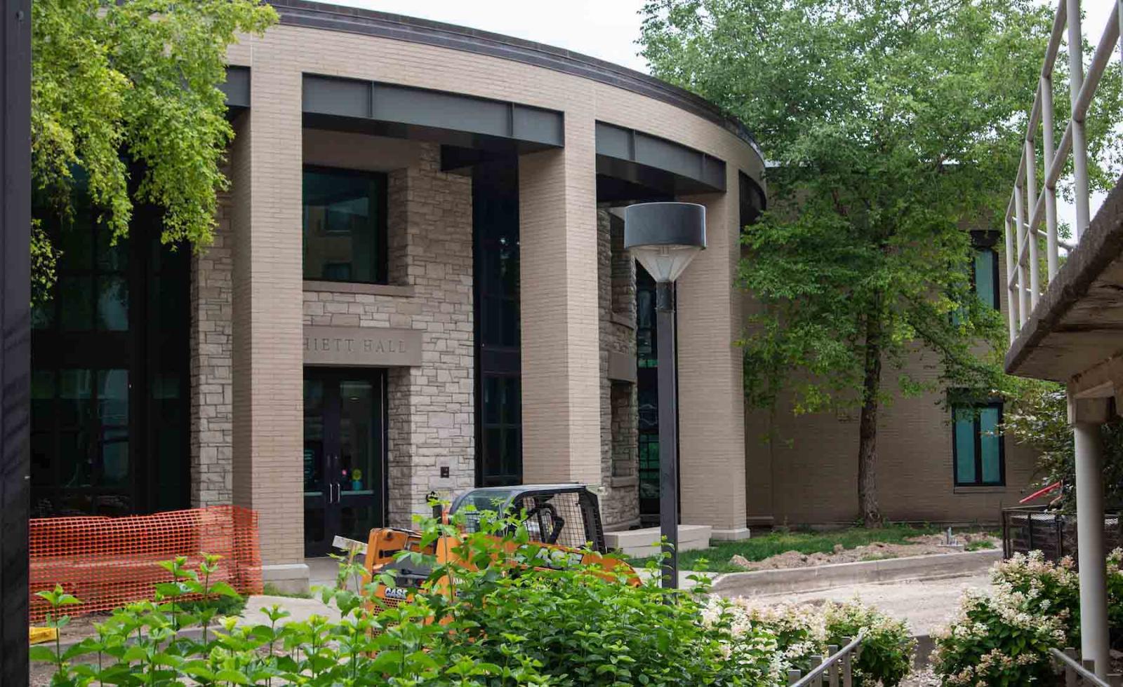 Ongoing hardscape project outside Hiett Hall's main entrance.