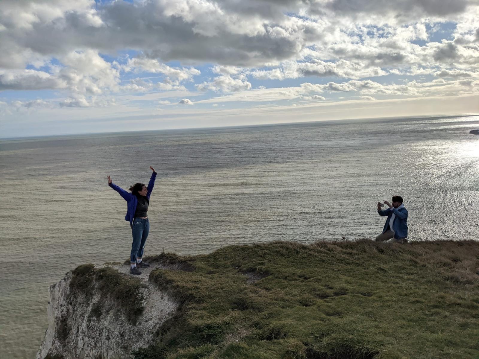 Student taking photo of another student White cliffs of Dover