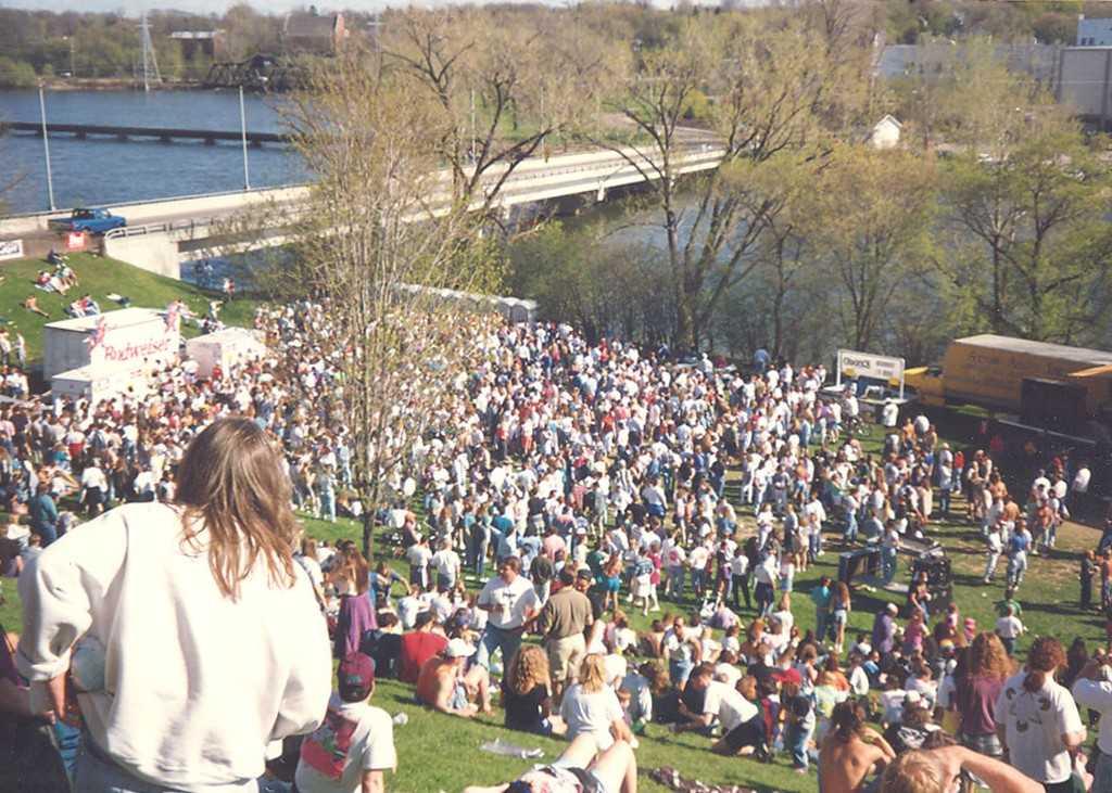 Archive photo shows crowds gathered on campus for Celebrate! in 1990.