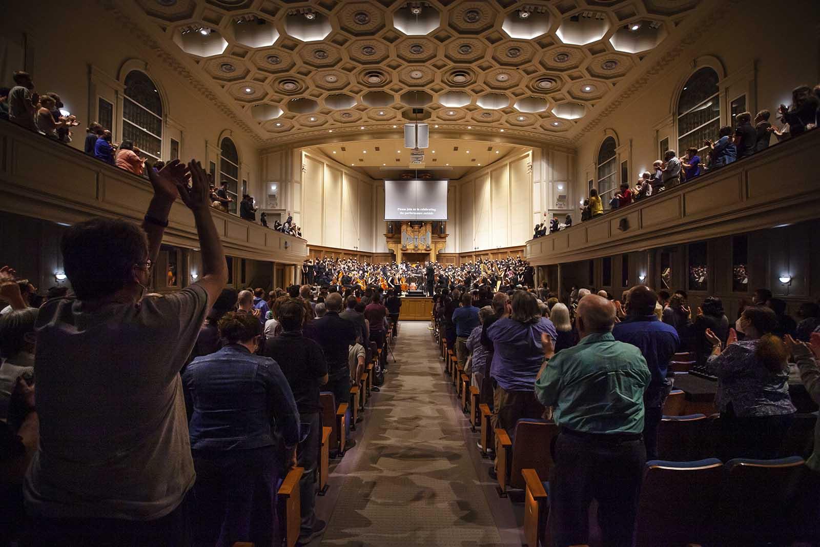 The crowd gives a standing ovation after Lawrence University Choirs and Symphony Orchestra perform their Major Work Concert: Brahms' Ein Deutsches Requiem, Op. 45, June 3 in Memorial Chapel. 