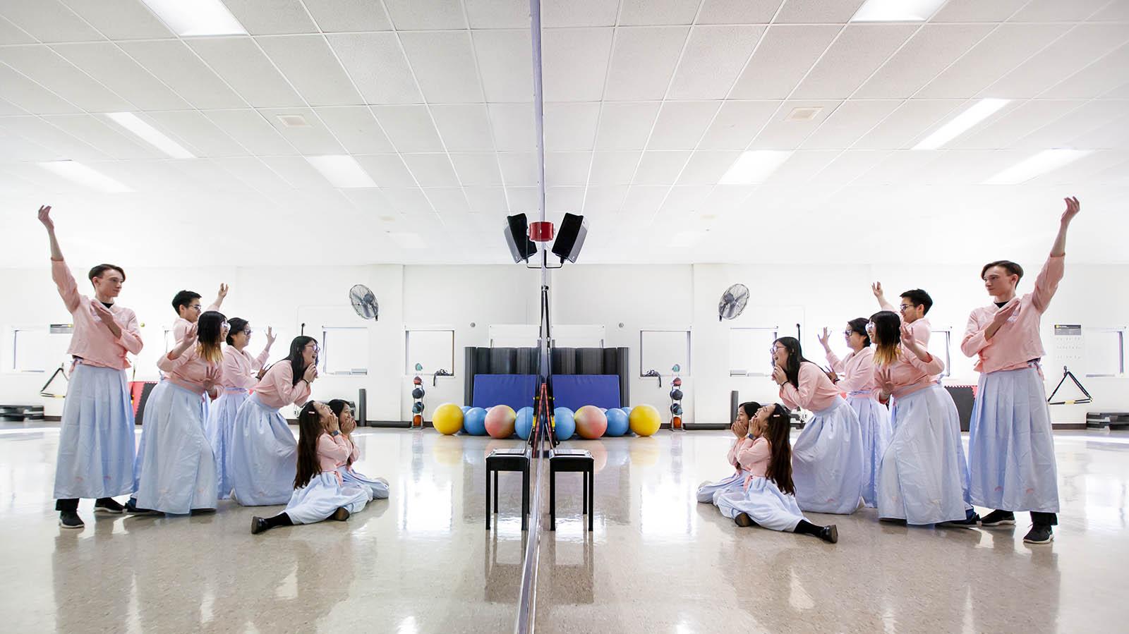 Members of the Chinese Students Association rehearse for their portion of Cabaret in the Wellness Center Multipurpose Room. 