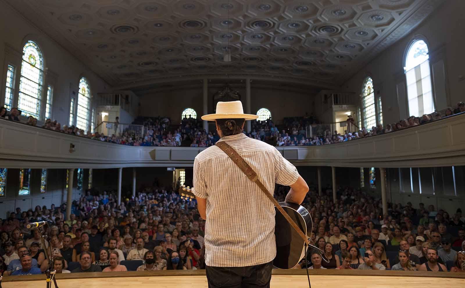 Dan Rodriguez performs for a packed Memorial Chapel during Mile of Music. 