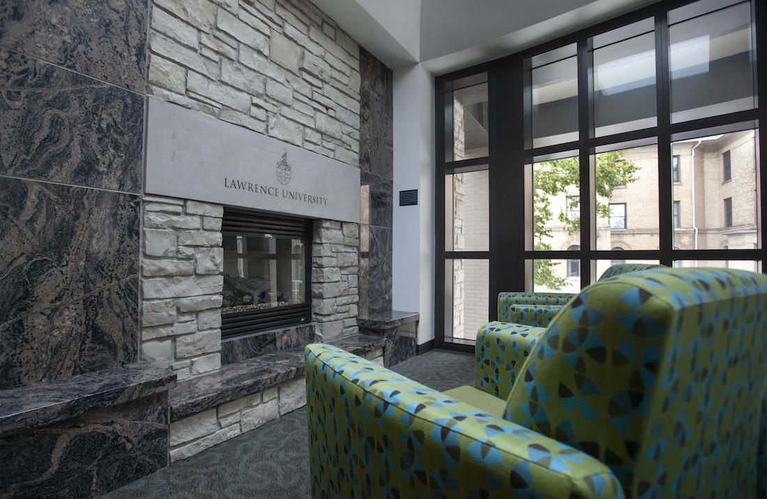 Fireplace is seen on Hiett Hall.