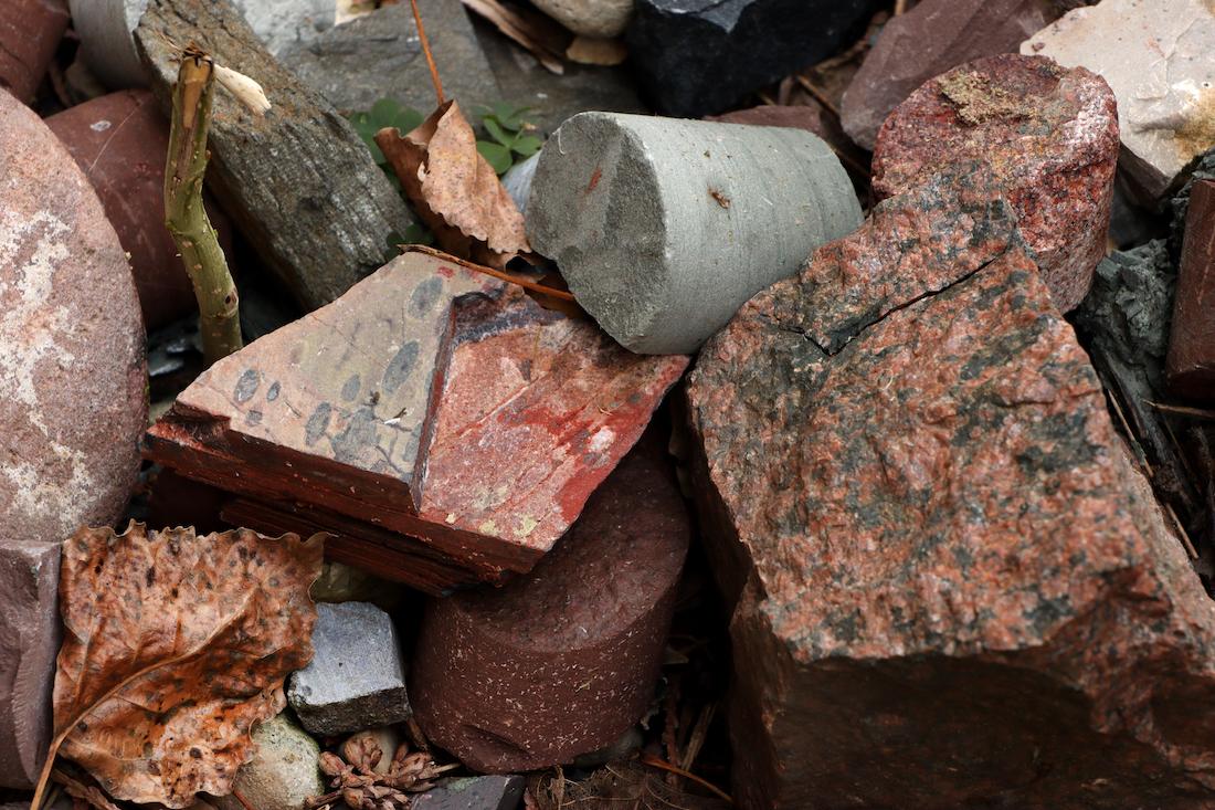 A pile of discarded rocks seen outside of Youngchild Hall.