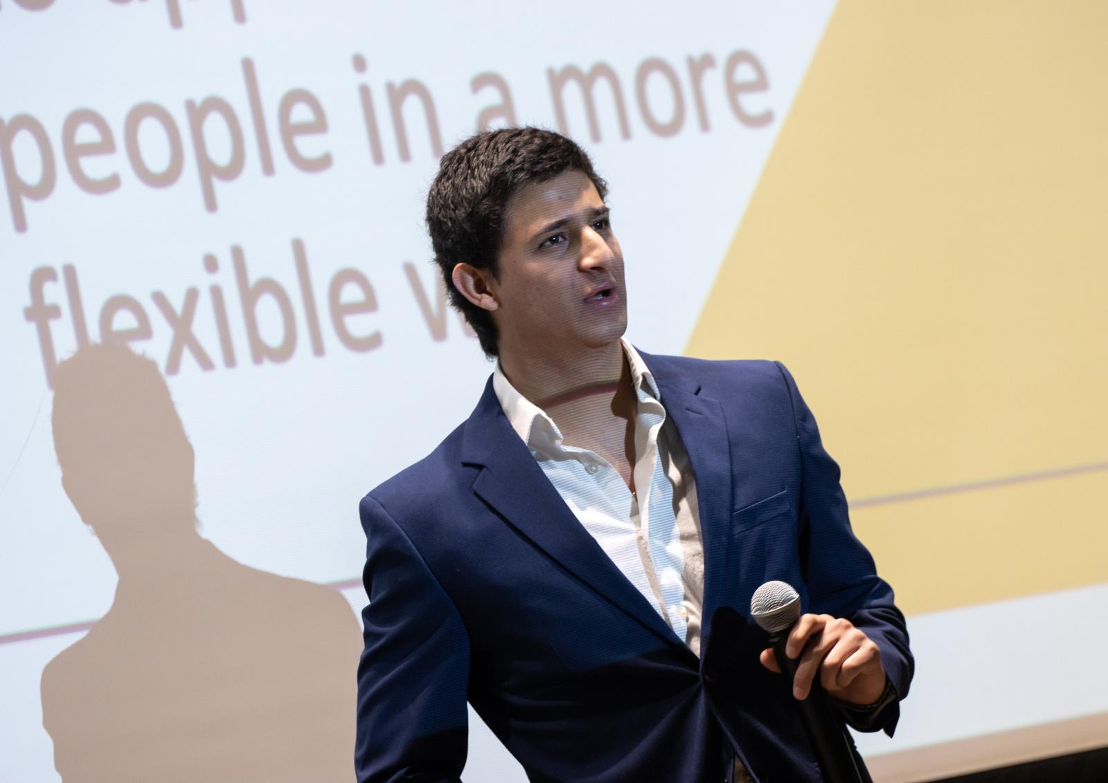 Giacomo Bocanegra takes part in the recent Launch LU pitch contest. Students like Giacomo who are entrepreneurship majors, study entrepreneurship in college, and earn a business and entrepreneurship degree. (Photo by Danny Damiani)