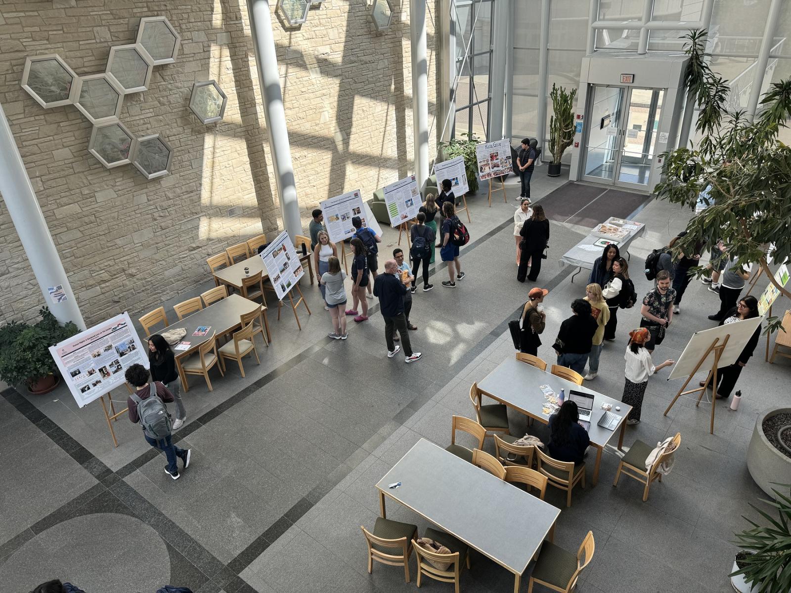 Students present their research posters in the Steitz Atrium during Spring Term.