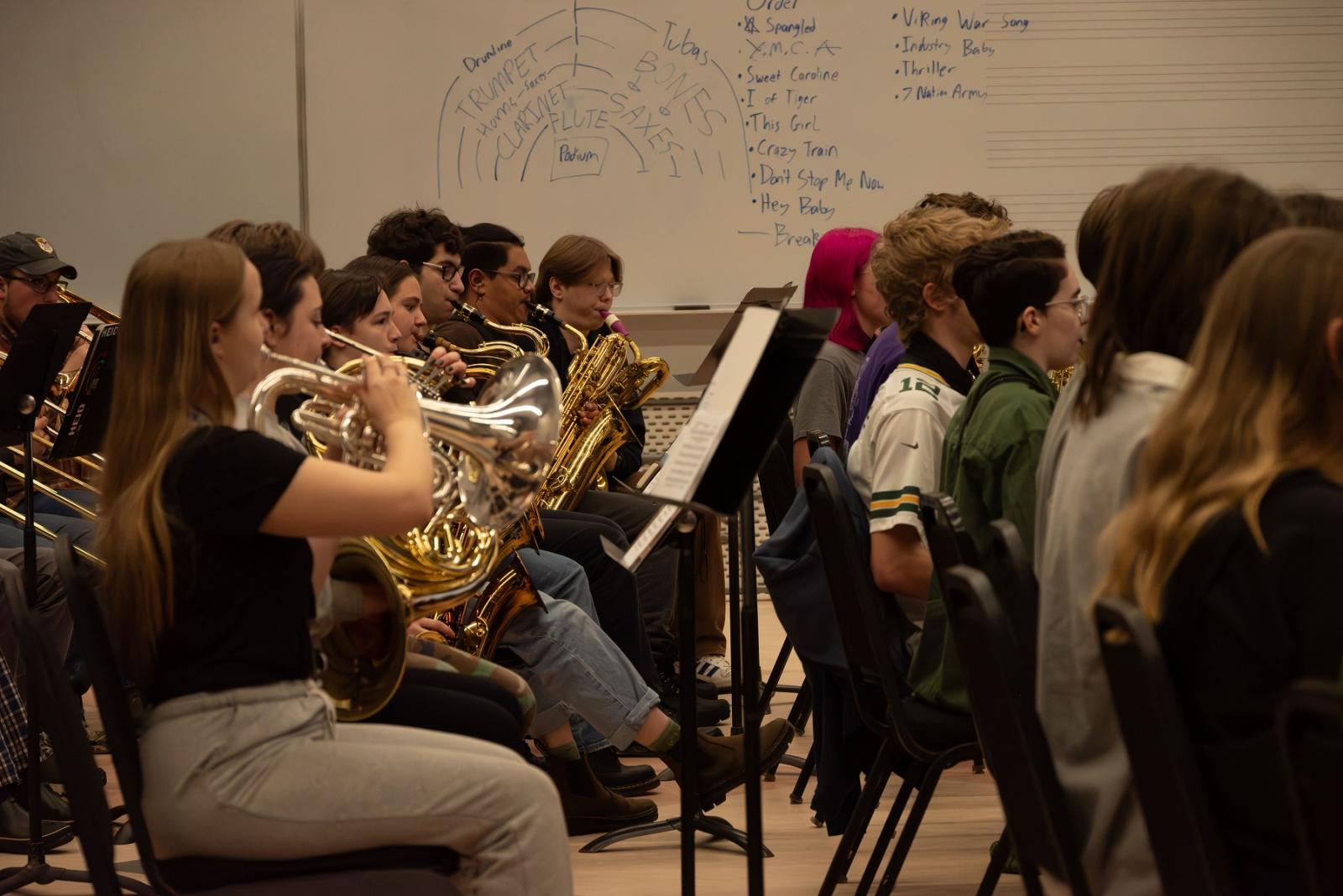 Students rehearse for the LU Pep Band.