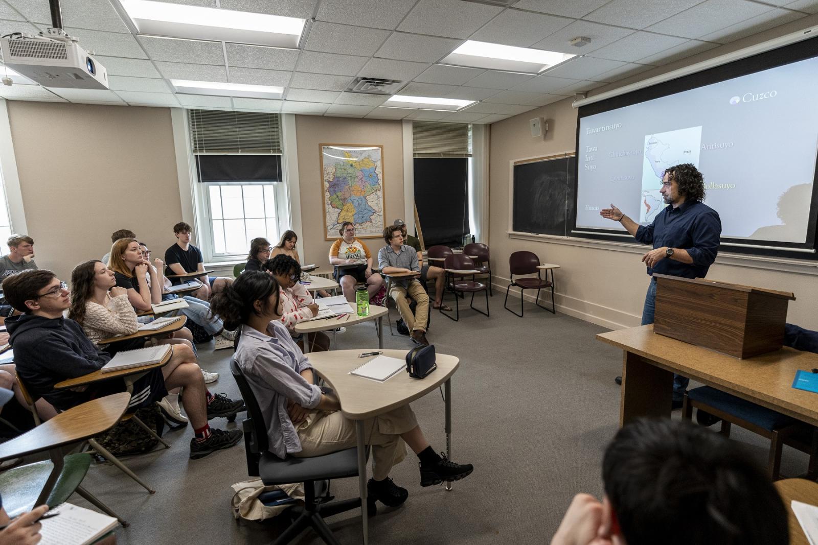 Students take notes as history professor Jake Frederick leads an Emergence of the Modern World class.