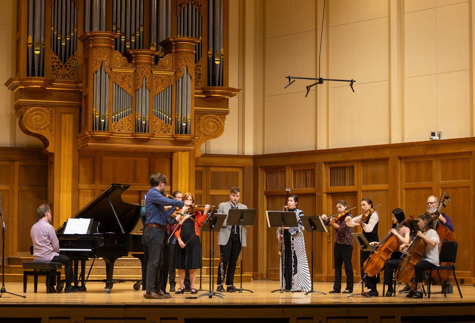 Participants in Lawrence Chamber Music Festival perform on the Memorial Chapel stage in July 2024.