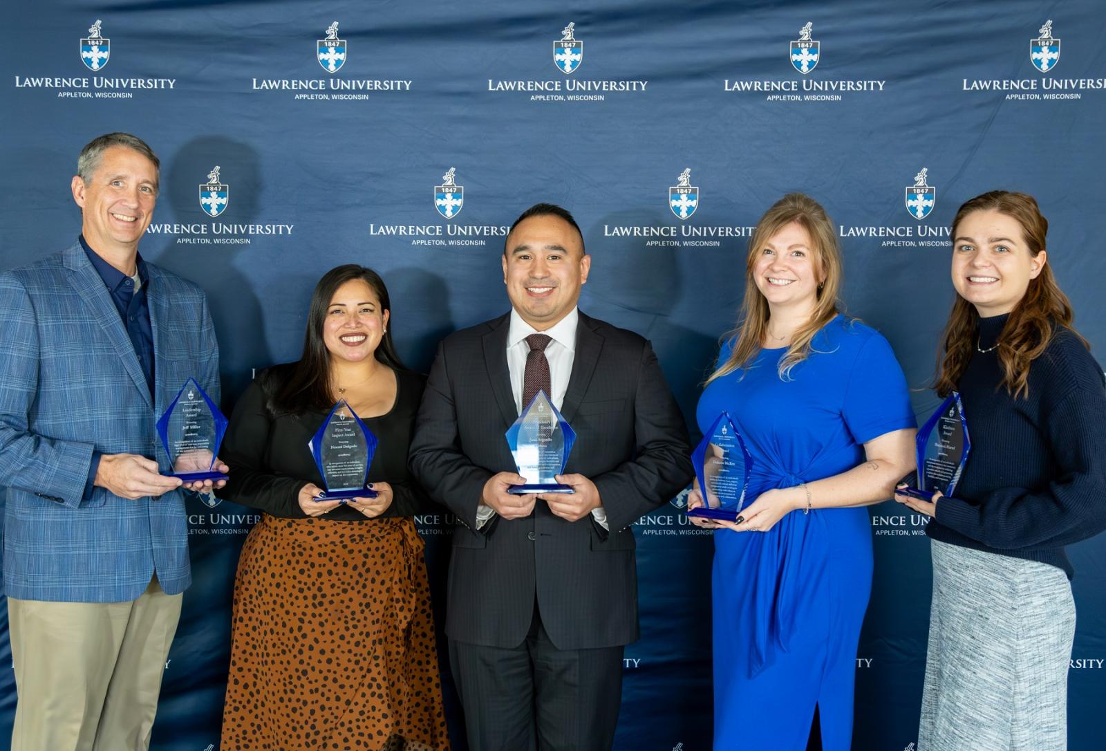 Award recipients (from left): Jeff Miller, Noemi Delgado, Juan Arguello, Dakota McKee, and Shannan Hartel.