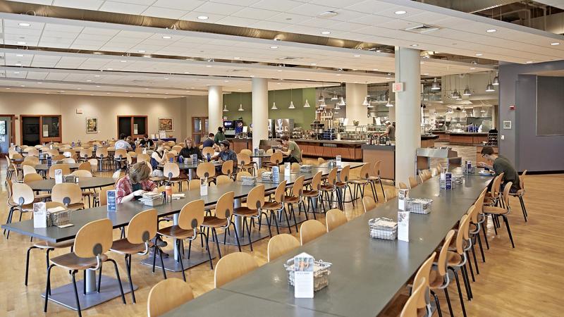 Students in Andrew Commons dining area