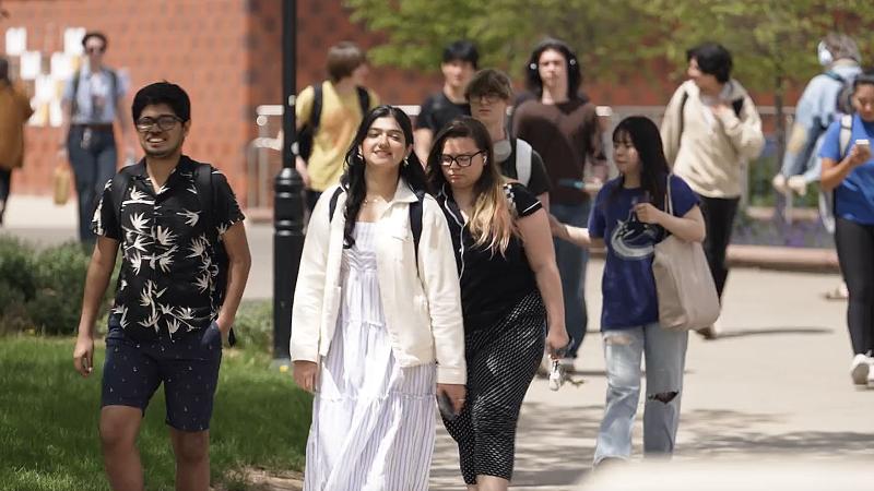 Students walking across campus