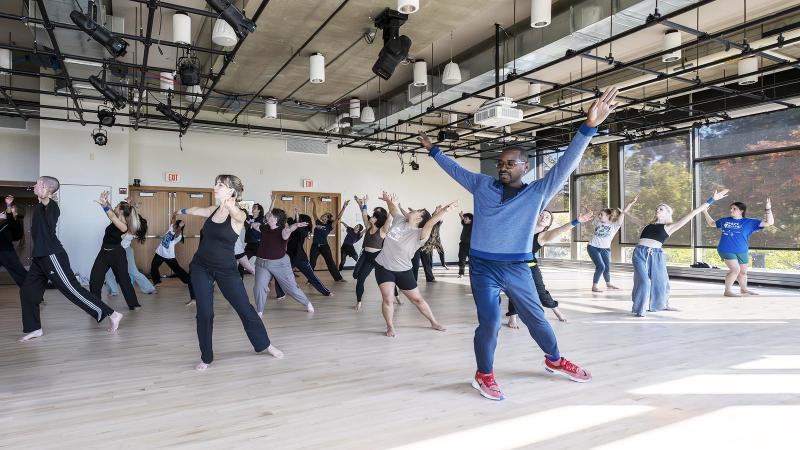 Robert Battle leading choreography for a dance class at Lawrence University