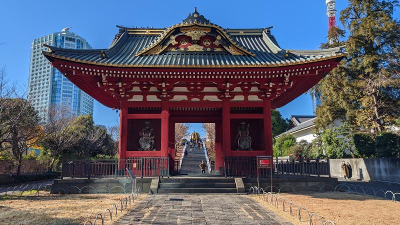 temple with tokyo tower in background