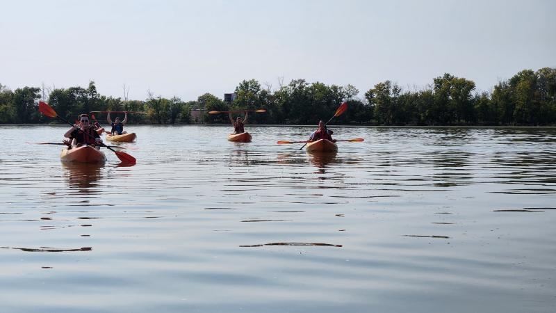 Students kayak on the Fox River, one of the EPIC events during Welcome Week.