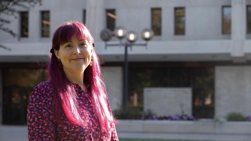 Angela Vanden Elzen poses for a photo on Main Hall Green.