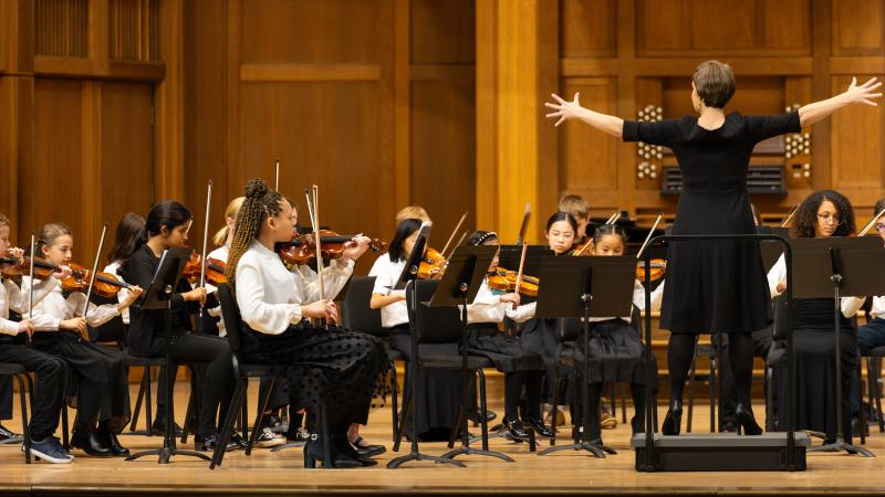 Youth Strings Orchestra performs an LCMS concert in Memorial Chapel.