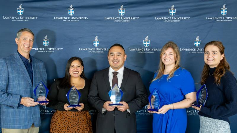 Award recipients (from left): Jeff Miller, Noemi Delgado, Juan Arguello, Dakota McKee, and Shannan Hartel.